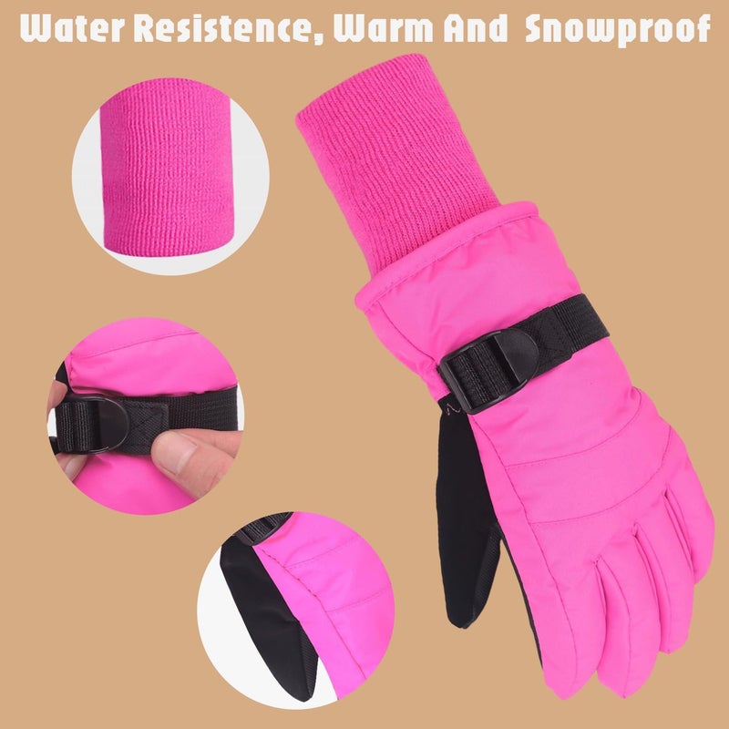 XTACER Long Cuff Gloves Kid's Winter Warm Cold Weather Gloves for Skiing Snow Snowboardfor Girls Boys Children (Hot Pink-Long Cuff, 4-6 Years) - Image 2